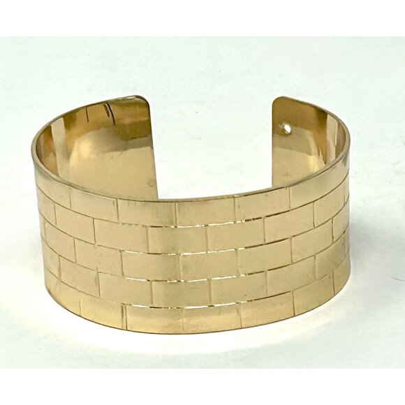 Follow The Yellow Brick Road Gold Tone Brick Design Cuff Bracelet - Picture 1 of 11